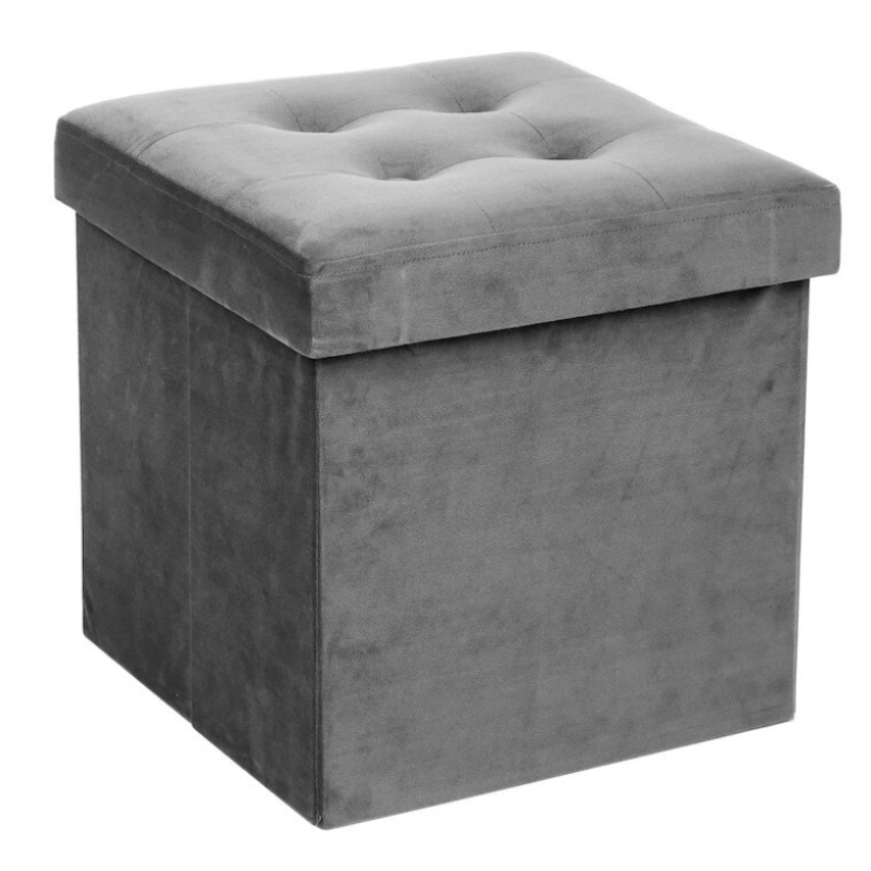 Cutie pliabila pentru depozitare tip taburet GRI 38x35x30 cm PATRATA CATIFEA