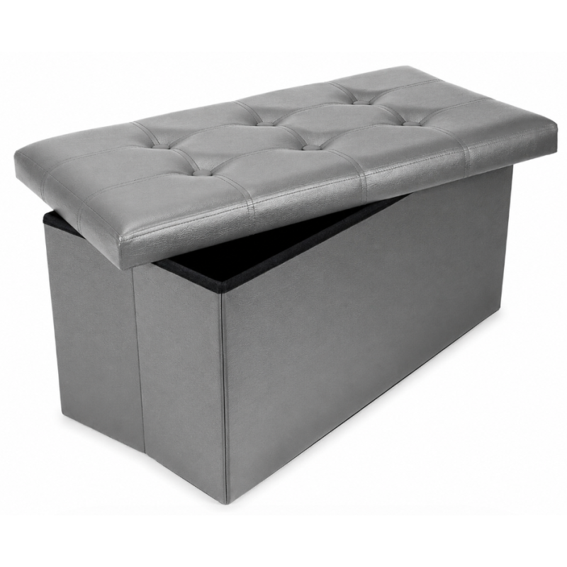 Cutie pliabila pentru depozitare tip taburet GRI cu model 66x38x38 cm DREPTUNGHIULARA imitatie PIELE