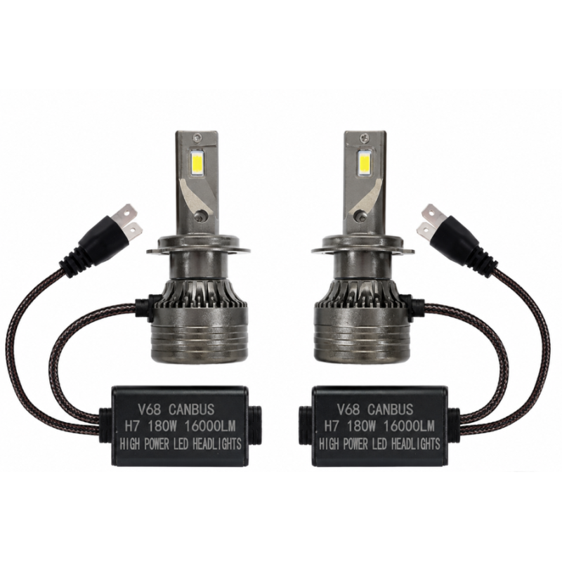 Set 2 Becuri LED H7 V68 180W 16000LM Canbus 6000K 12V Alb Rece