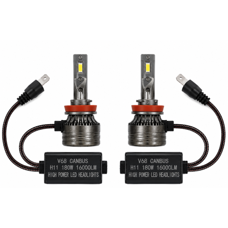 Set 2 Becuri LED H11 V68 180W 16000LM Canbus 6000K 12V Alb Rece