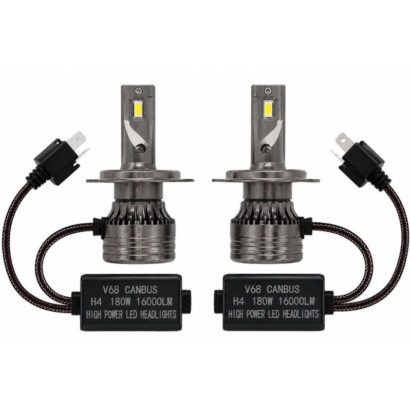 Set 2 Becuri LED H4 V68 180W 16000LM Canbus 6000K 12V Alb Rece