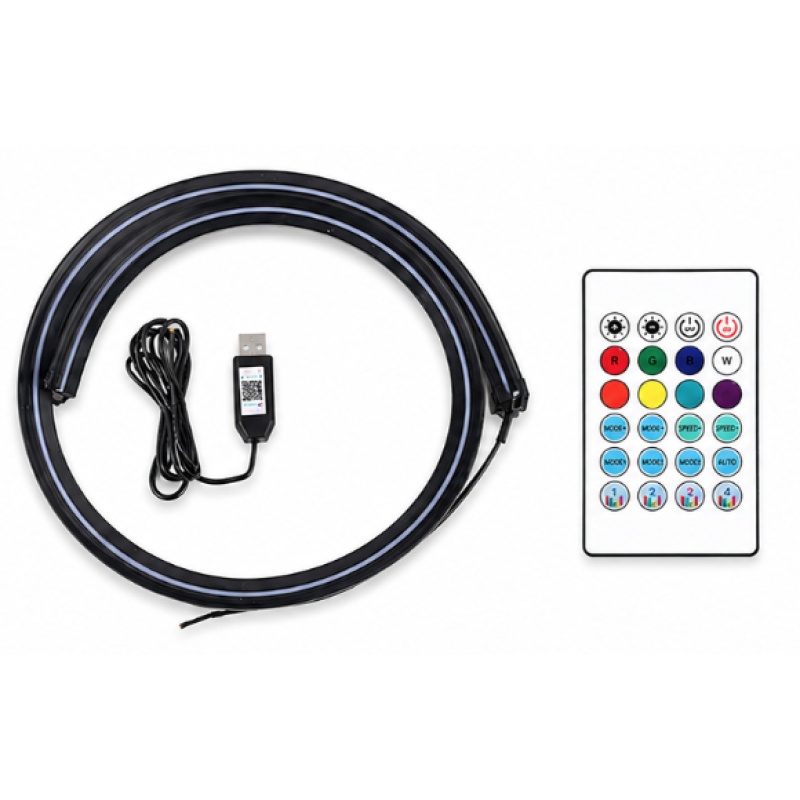 Banda LED RGB Ambientala pentru Parbriz Auto 1.5M Control APP / Telecomanda / Buton Alimentare USB 5V