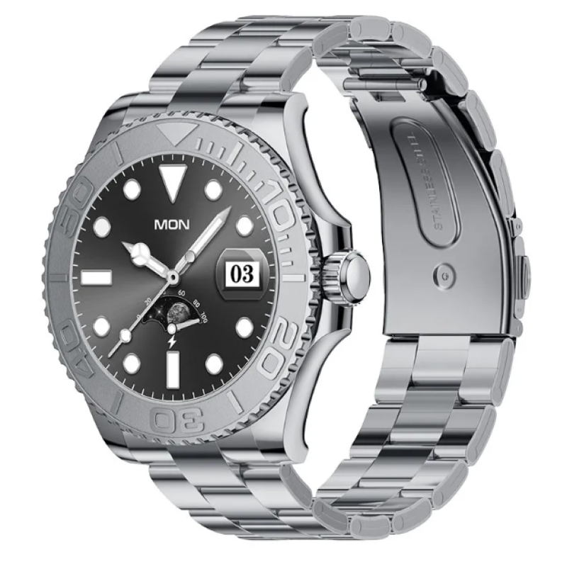 Ceas Smartwatch AW46 Premium apeluri si notificari curea Metalica monitorizare activitati fizice Argintiu