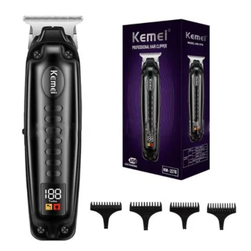 Masina de tuns si contur profesionala Kemei KM 1578 incarcare type c afisaj LCD