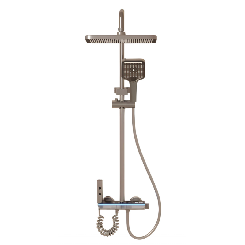 Set coloana de dus Aquatoria Mona C86 cu 4 moduri pulverizare termostat, LED Display fara Conectare Electrica Inox / Alama Gun Gray 81 16