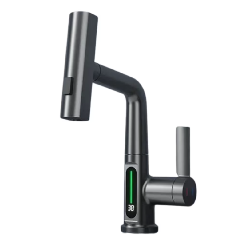 Baterie baie/bucatarie cu display temperatura curgere tip cascada jet sau spray dus extractibil