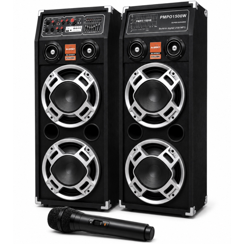 Boxe Profesionale DJ Effect KTA 2304 cu Microfon Wireless Sistem Karaoke