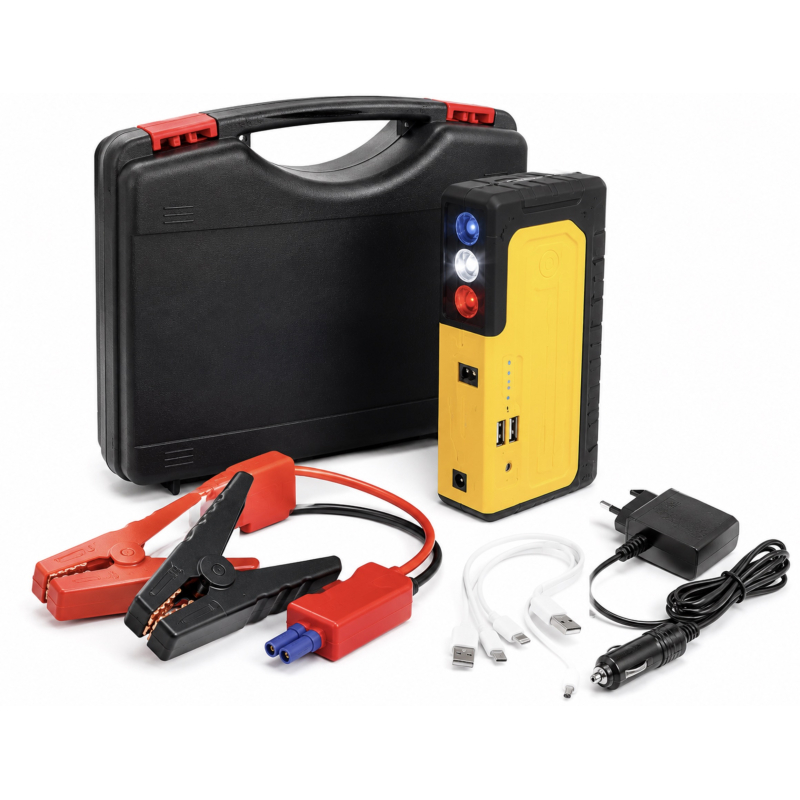Kit pornire auto/moto (Starter) pentru baterie descarcata cu powerbank LED USB