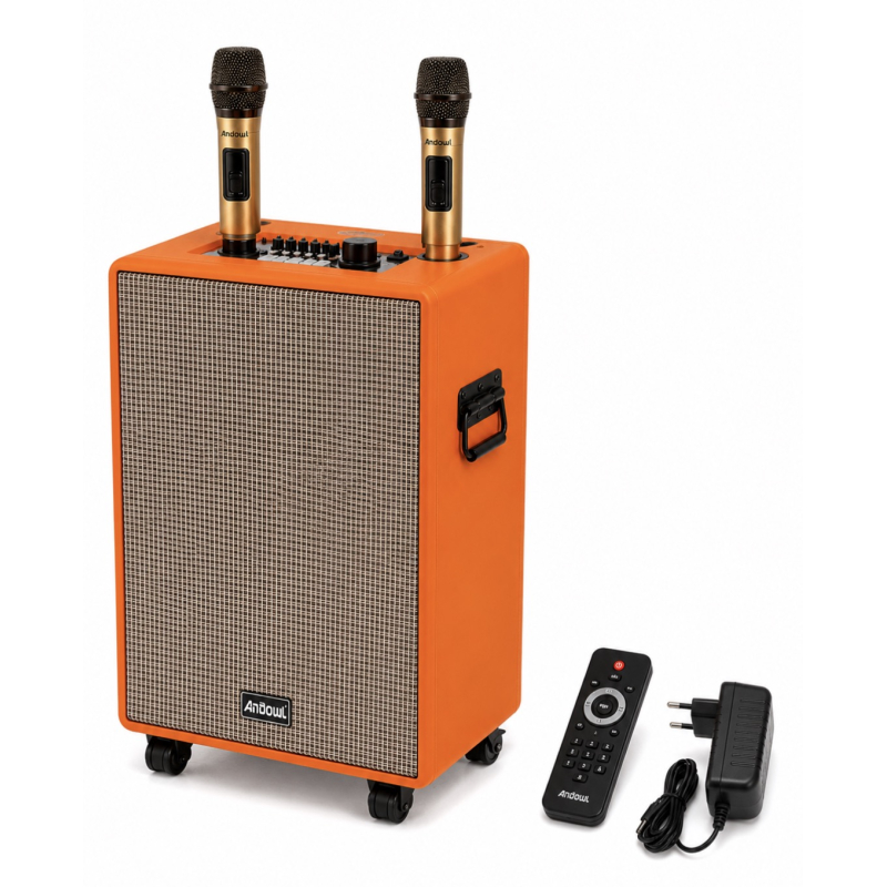 Boxa portabila Karaoke Andowl 12 MAX cu 2 microfoane Wireless bluetooth telecomanda