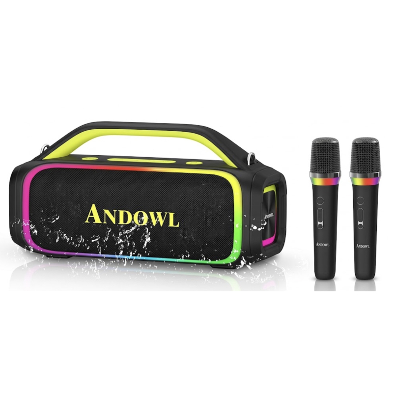 Boxa wireless Bluetooth cu 2 microfoane si iluminare RGB Andowl Q YX64