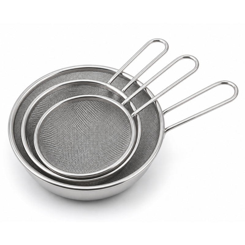 Set 3 strecuratori fine din inox cu maner dimensiuni diferite