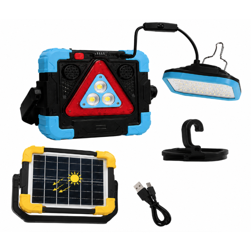 Lampa multifunctionala COBA CB 7138 panou solar triunghi de avertizare lumina COB si Magnet