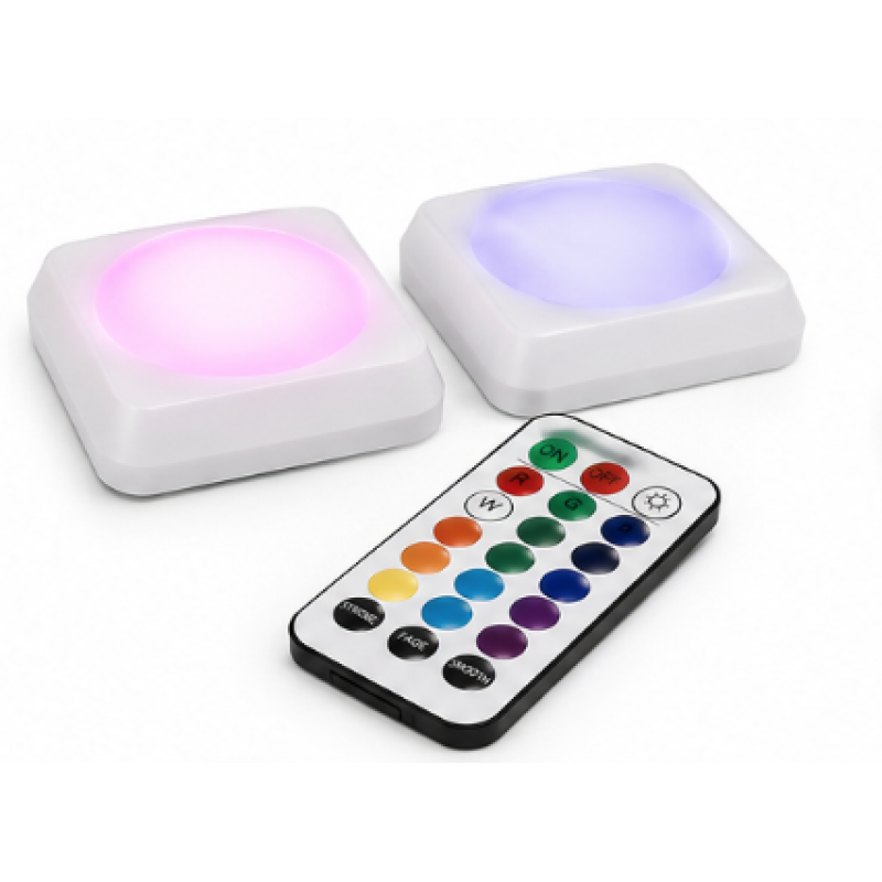 Set 2 Lampi LED RGB COBA CB S8023 cu telecomanda 16 Culori 300 Lumeni iluminare wireless montare adeziva