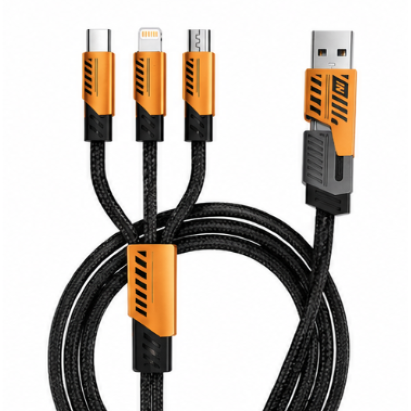 Cablu 3 in 1 USB pentru incarcare rapida si transfer date 240W Type C + Lightning + Micro USB