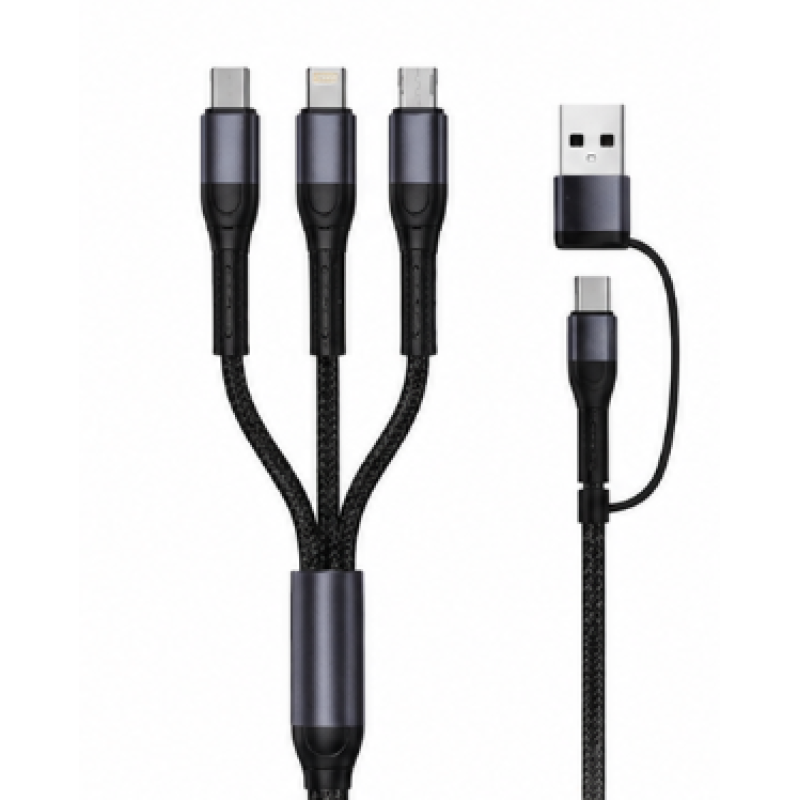 Cablu 3 in 1 pentru incarcare rapida 120W USB + Type C + Lightning + Micro USB 6A Lungime 1,2 m