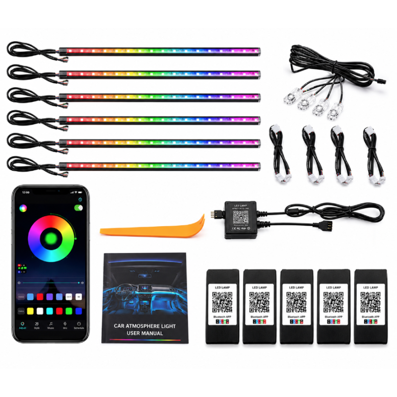 Kit Lumini Ambientale interior auto 18 in 1 RGB cu Aplicatie