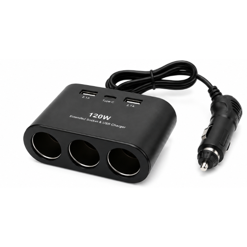Priza auto 3 cai si USB 120W Olesson 1653