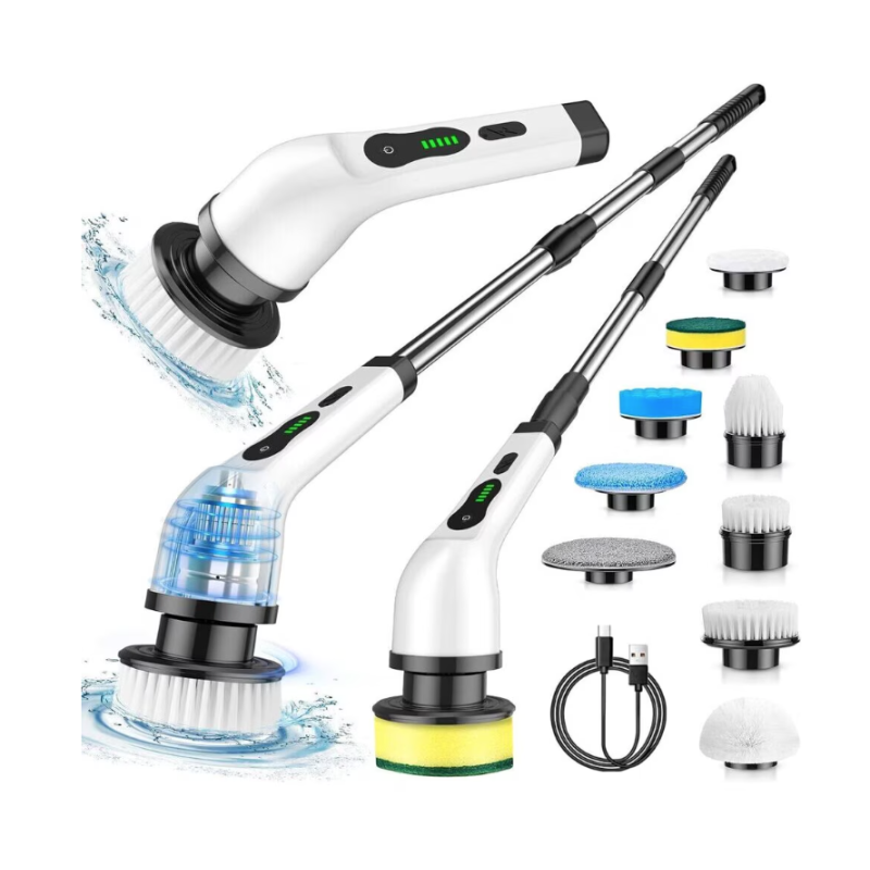 Perie electrica rotativa pentru curatare maner extensibil baterie reincarcabila 9 capete detasabile BA