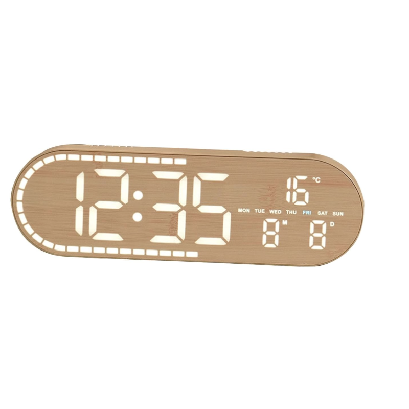 Ceas Digital de Birou 8053 afisaj LED Mare alarma temperatura data si ziua saptamanii design Lemn