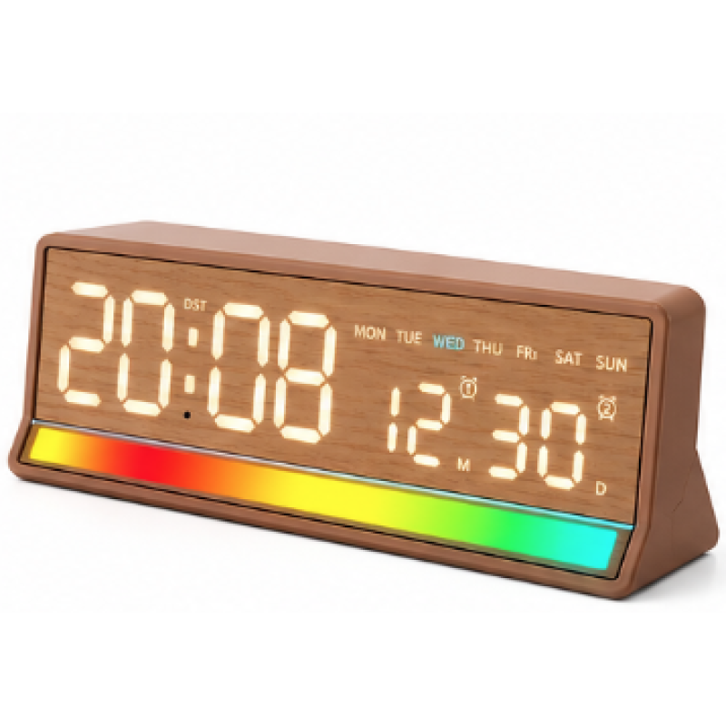 Ceas Digital LED 5536 cu alarma si Lumina RGB afisaj mare data si ziua saptamanii 2 alarme snooze Luminozitate Reglabila