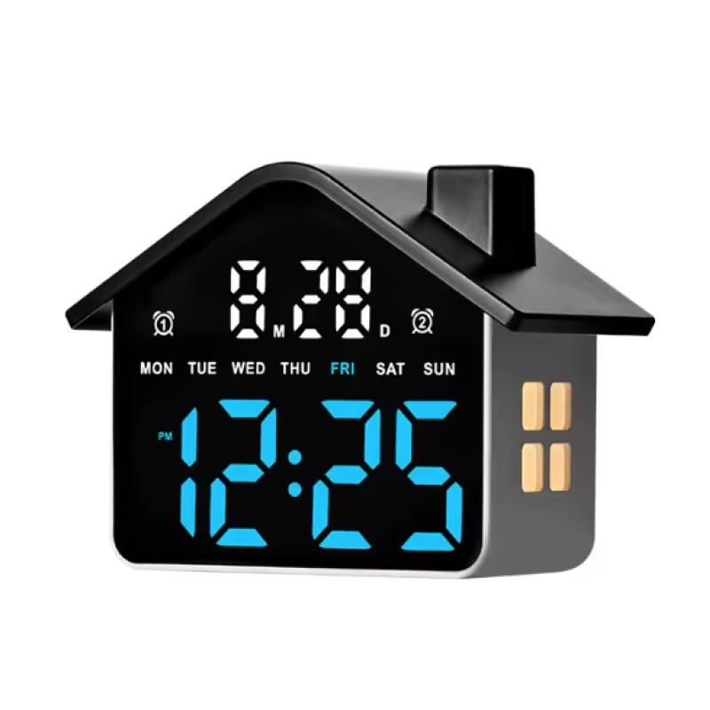 Ceas Digital cu alarma design CASUTA 9033 afisaj LED data si ziua saptamani 2 Alarme Negru