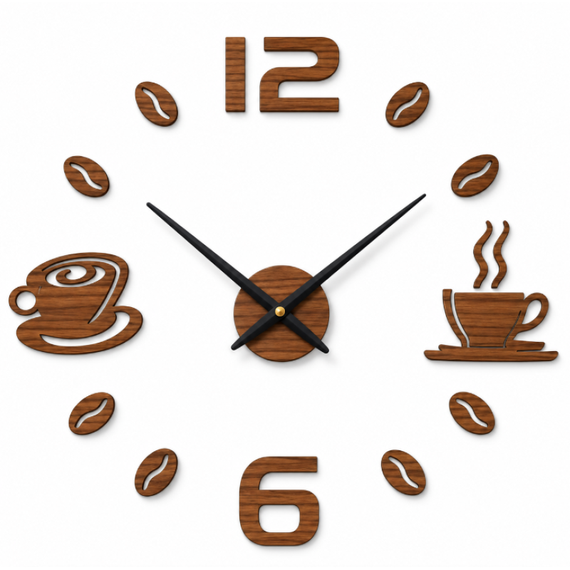 Ceas de Perete DIY cu tematica Cafea ZH174820 cifre autoadezive design fara rama decorativ