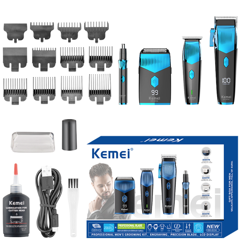 Kit Profesional Kemei KM 8534 model 4 in 1 Masina de Tuns + Trimmer + Shaver + Trimmer Nas si Urechi