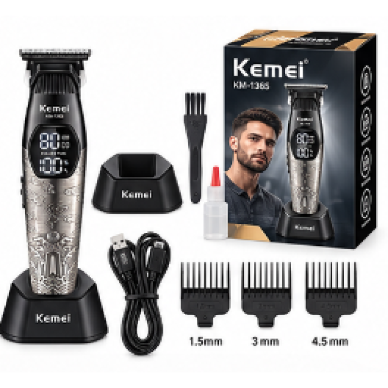 Aparat de Tuns Profesional Kemei KM 1365 de 8000 RPM 1200mAh display LED 2 viteze