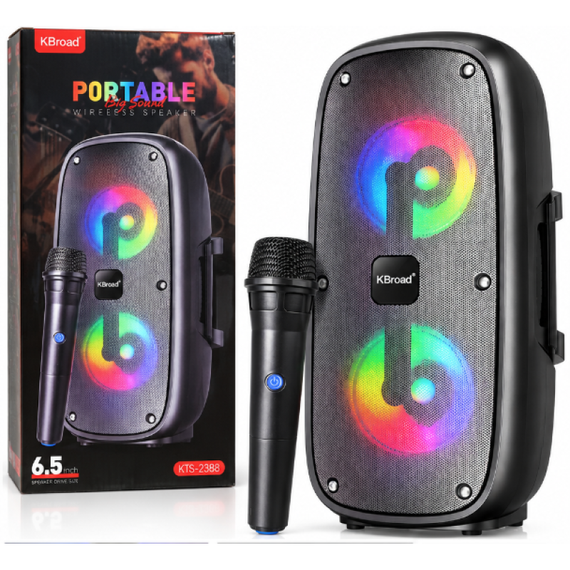 Boxa portabila KTS 2388 de 6.5 Inch Wireless Iluminare LED RGB Microfon Inclus