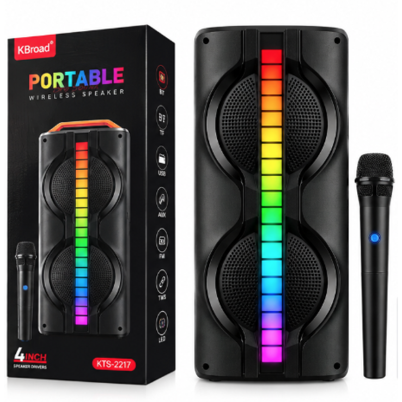 Boxa Portabila KTS 2217 bluetooth 20W de 2×4 inch RGB karaoke microfon wireless