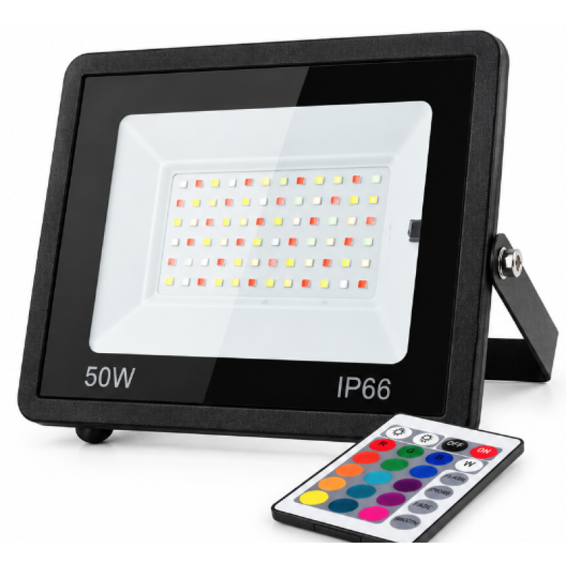 Proiector LED RGB 50W 220V cu Telecomanda IP66 Iluminare Multicolora pentru Interior si Exterior