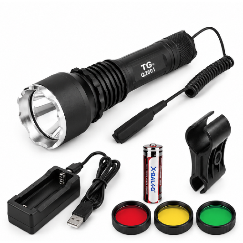Lanterna LED TG 30W BL Q2601 cu Filtre Colorate Acumulator 18650 si Suport de Montare