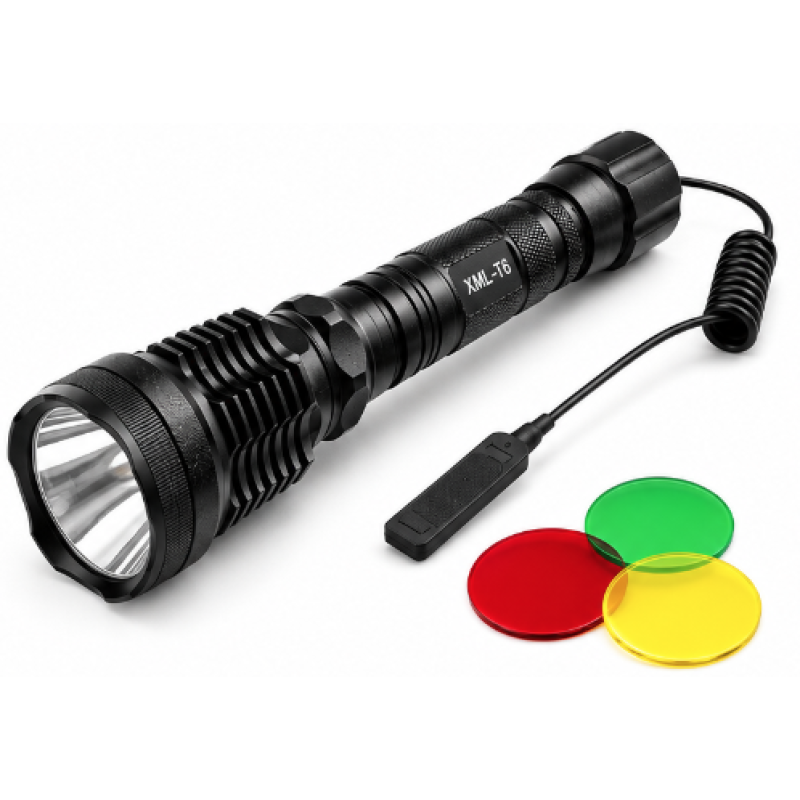 Lanterna de mana LED XM L T6 BL Q2800 cu Filtre Colorate Zoom si Acumulatori 18650