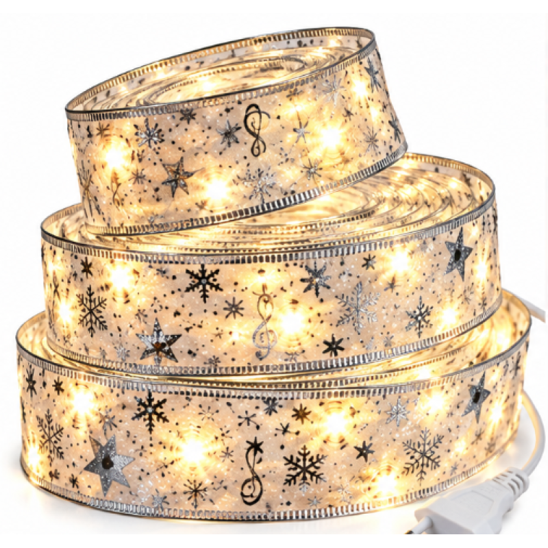 Panglica Luminoasa de Craciun 5M LED ARGINTIE Alimentare la Priza decorativa