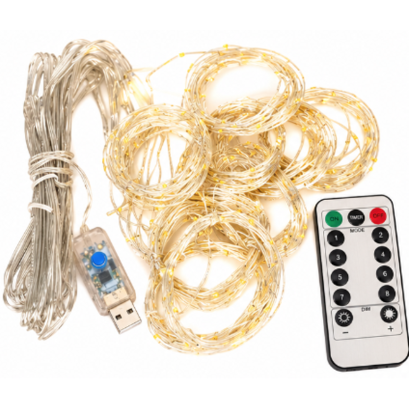 Instalatie Luminoasa Perdea LED 3 x 3 m cu 300 LED ALB CALD Telecomanda USB 10 siruri 1500 19