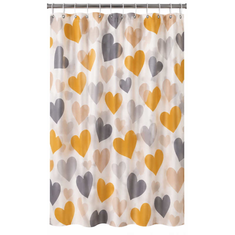 Perdea de dus PEVA 180 x 180 cm cu INIMIOARE COLORATE cu 12 inele