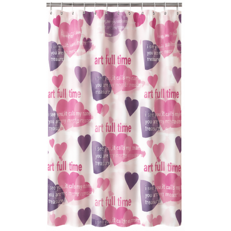 Perdea de dus PEVA 180 x 180 cm cu INIMI MOV SI ROZ cu 12 inele