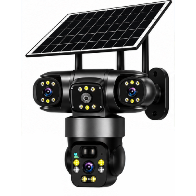 Camera de Supraveghere JE 195 Solara 4G cu 3 Obiective 3 Ecrane PTZ 355 de 12MP WiFi SIM Audio Bidirectional si Vedere Nocturna