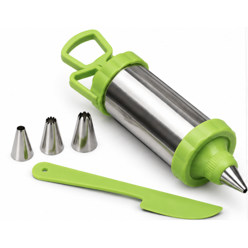 Seringa pentru Decorarea Prajiturilor din Inox cu 3 Duze si Spatula