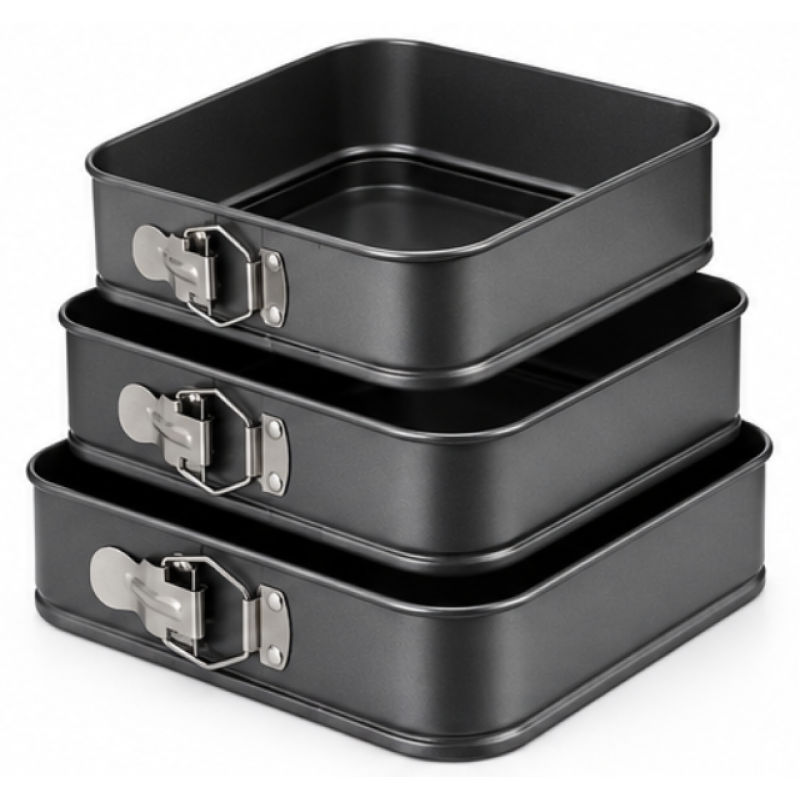 Set 3 Forme Patrate pentru Tort cu Fund Detasabil 12 / 15 / 18 cm