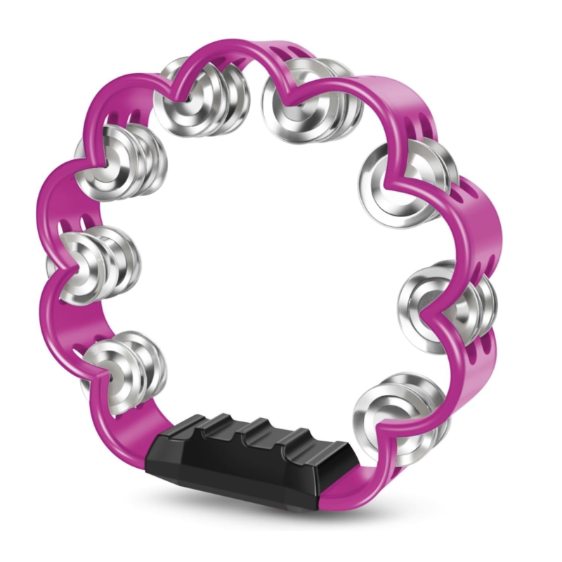 Tamburina cu flori 8 Inch cu 2 Randuri de Zurgalai Metalici maner Ergonomic