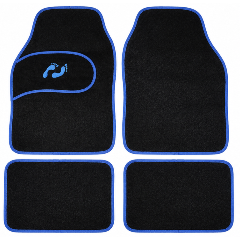 Set Covorase Auto Universale 4 Piese Material textil Negre cu Margine Albastra