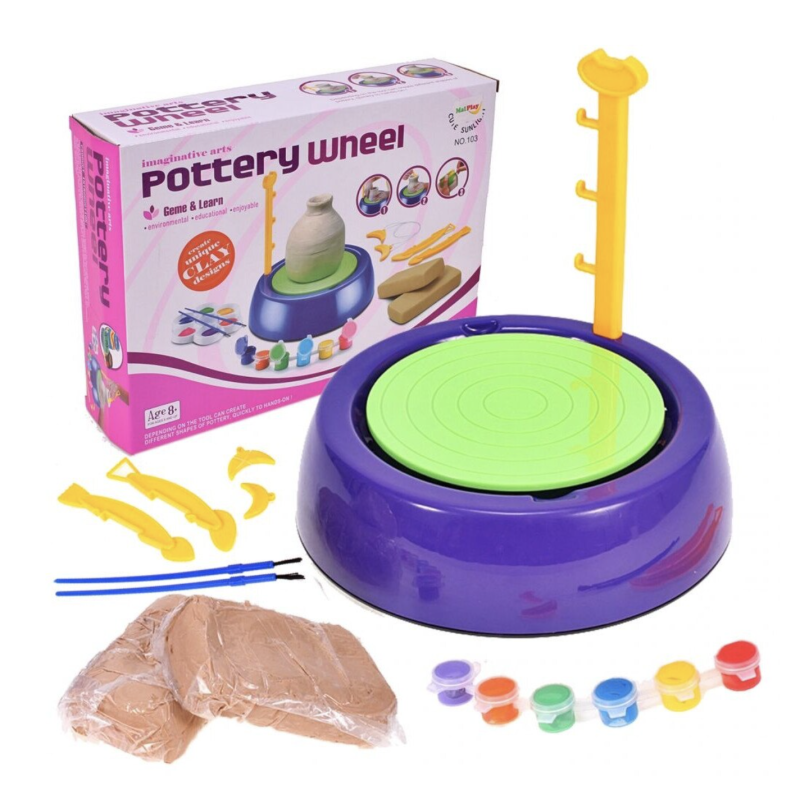 Set Creativ cu roata de olarit 2 viteze 6 culori de vopsea kit de modelaj ceramica 22 × 22 cm