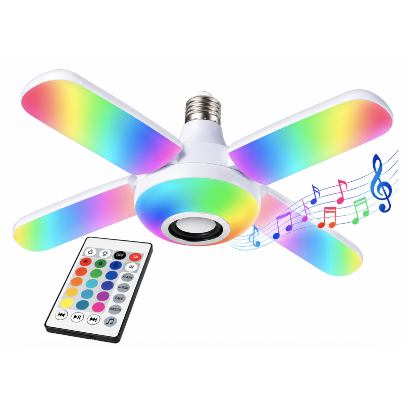 Bec LED cu 4 Brate Lumina RGB Multicolora Difuzor Bluetooth telecomanda Soclu E27 48W
