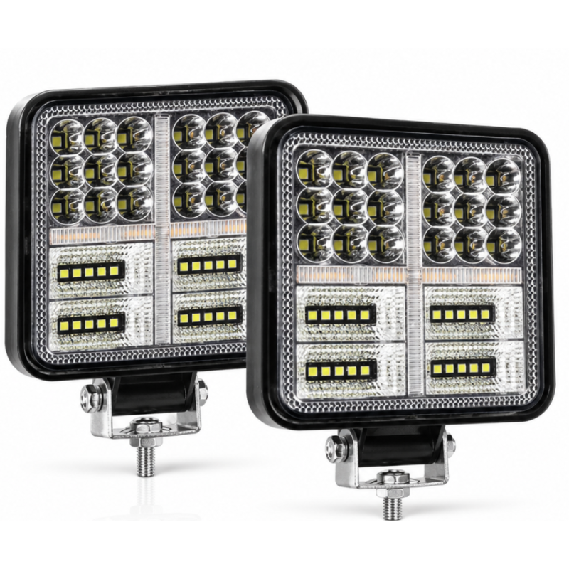 Set 2 Proiectoare LED Auto 114W Lumina Alba si Semnal Galben Off Road