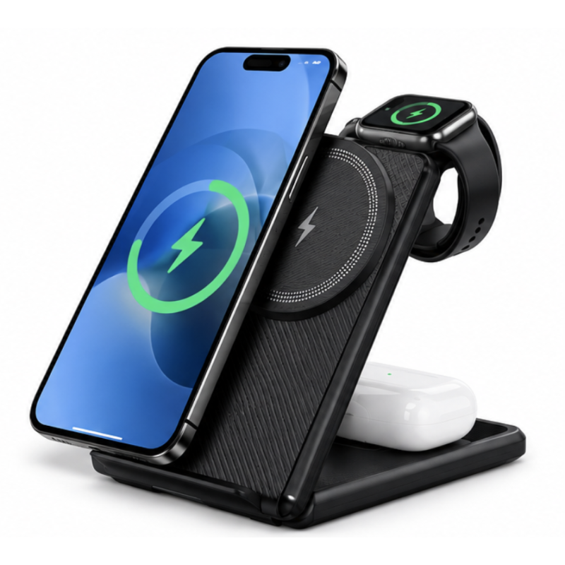 Incarcator Wireless 3 in 1 Andowl A20 de 20W Statie de incarcare pentru Telefon Smartwatch si Casti