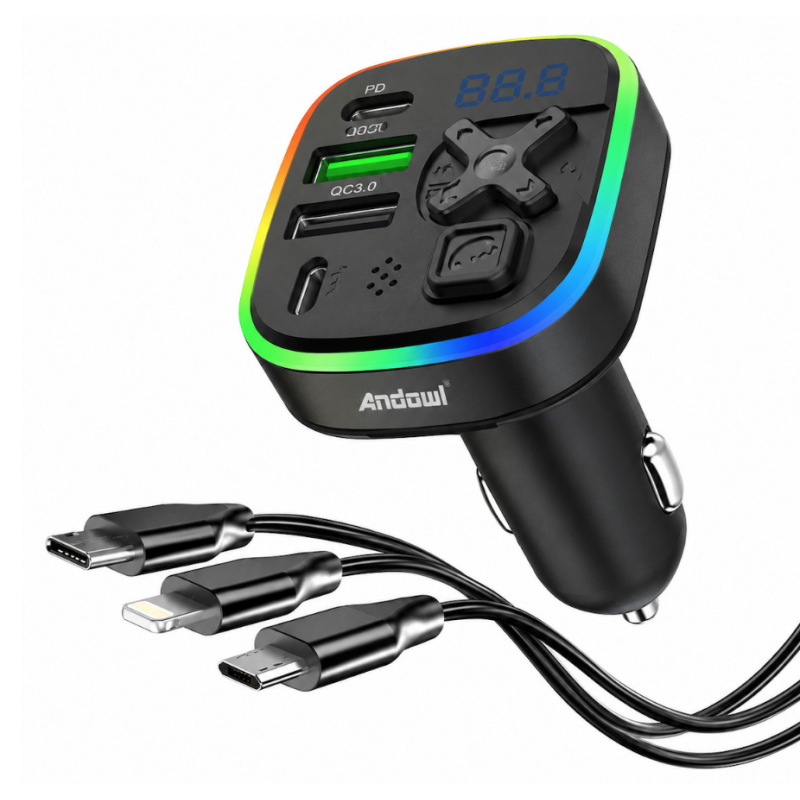 Modulator FM Auto Andowl Q C497 Bluetooth incarcare Rapida cabluri incluse LED colorat