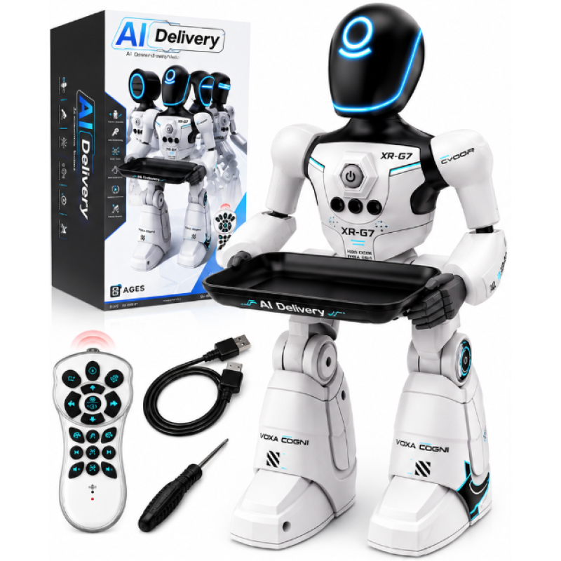 Robot interactiv inteligent AI Delivery XR G7 cu telecomanda comenzi vocale senzor de gesturi muzica dans
