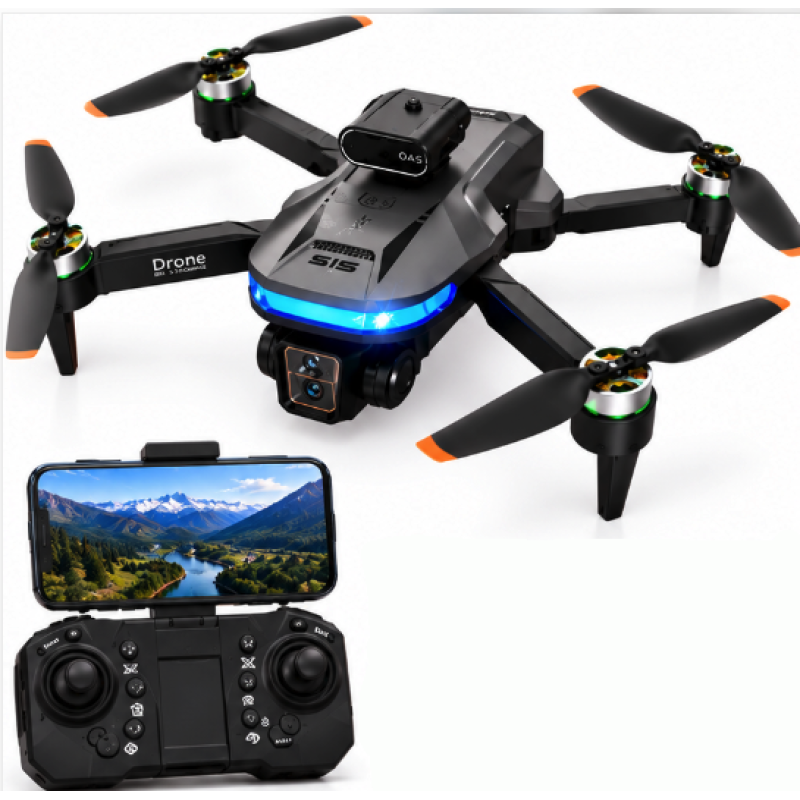 Drona pliabila S15 Pro cu camera HD evitare obstacole pozitionare optica si telecomanda cu suport pentru telefon