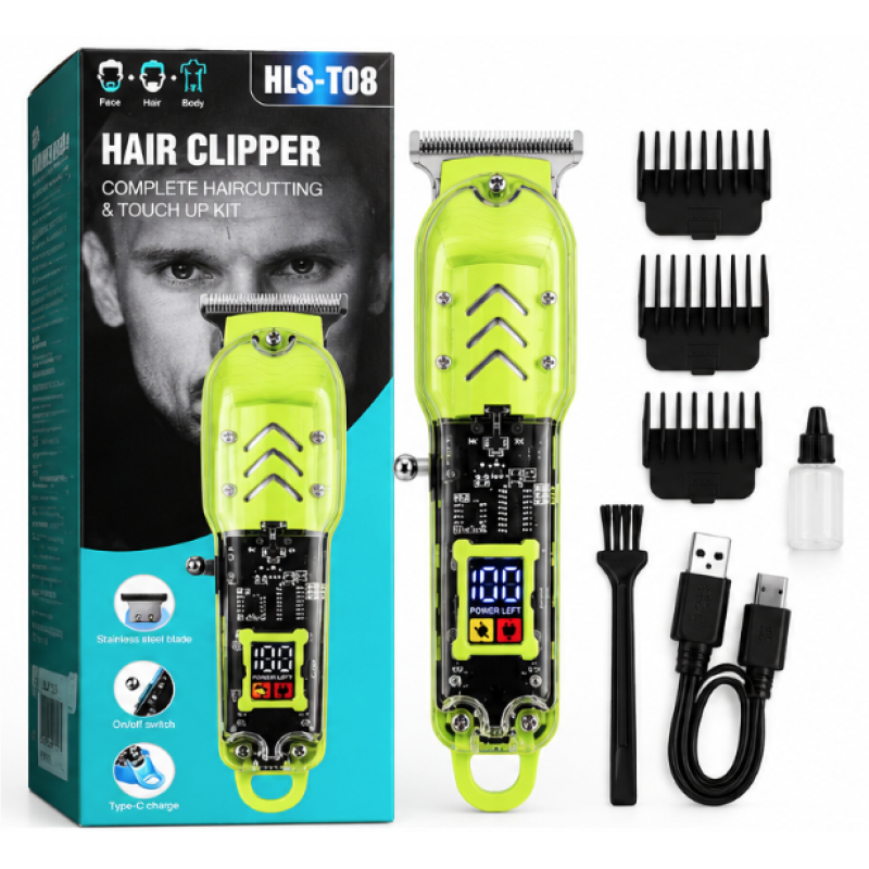 Trimer de Tuns Profesional Hair Clipper HLS T08 reincarcabil USB Display LED 4 Piepteni
